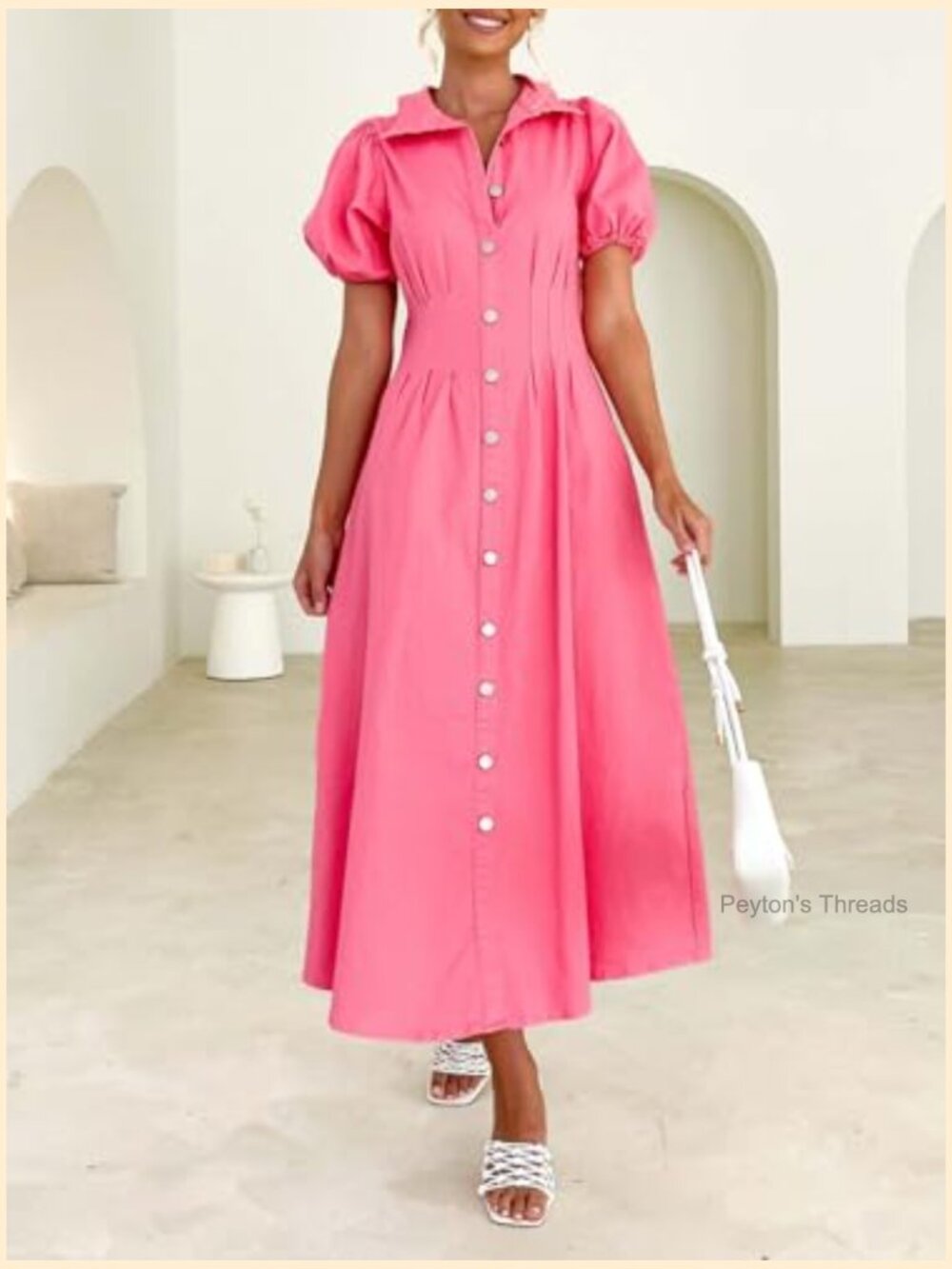 Womens Ditsy Floral Button Down Dress Midi - Picture 4 of 6